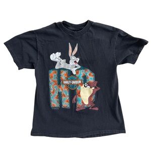 Vintage 1993 Harley Davidson Bugs Bunny & Taz Black Single Stitch T Shirt